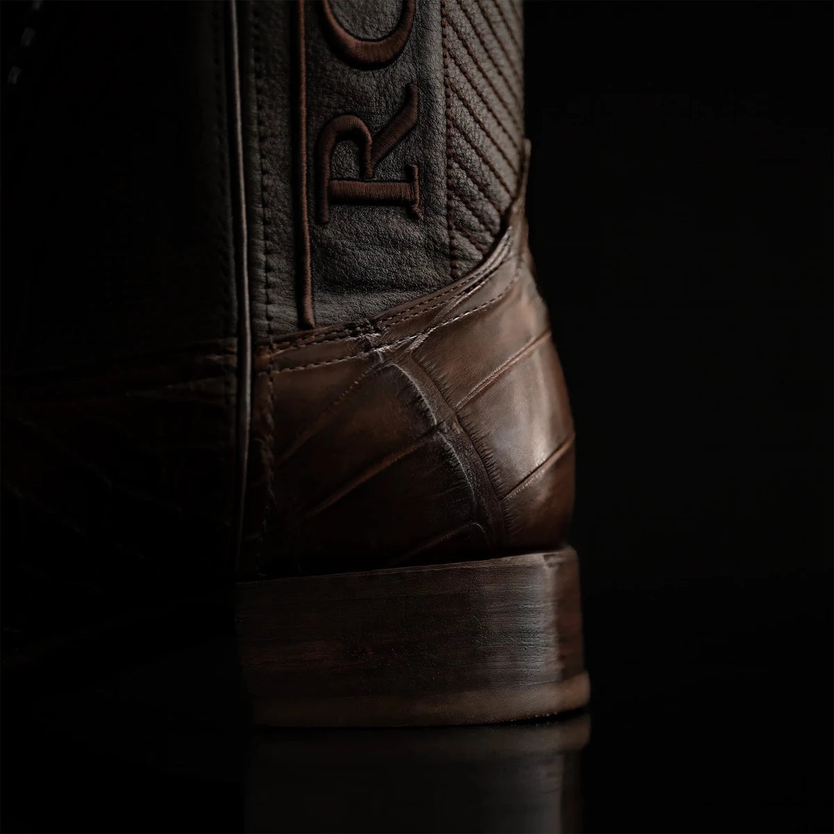 Rodeo Cartie Genuine Exotic American Alligator Skin Dubai Square Toe Cowboy Boots - Brown - OriginalWestern.com