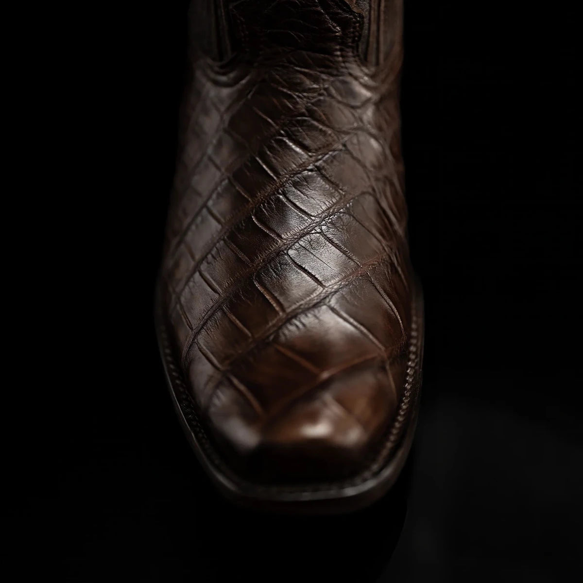 Rodeo Cartie Genuine Exotic American Alligator Skin Dubai Square Toe Cowboy Boots - Brown - OriginalWestern.com