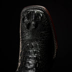 Rodeo Cartie Hornback Caiman Print Square Toe Cowboy Boots - Black - OriginalWestern.com