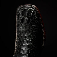 Rodeo Cartie Hornback Caiman Print Square Toe Cowboy Boots - Black - OriginalWestern.com