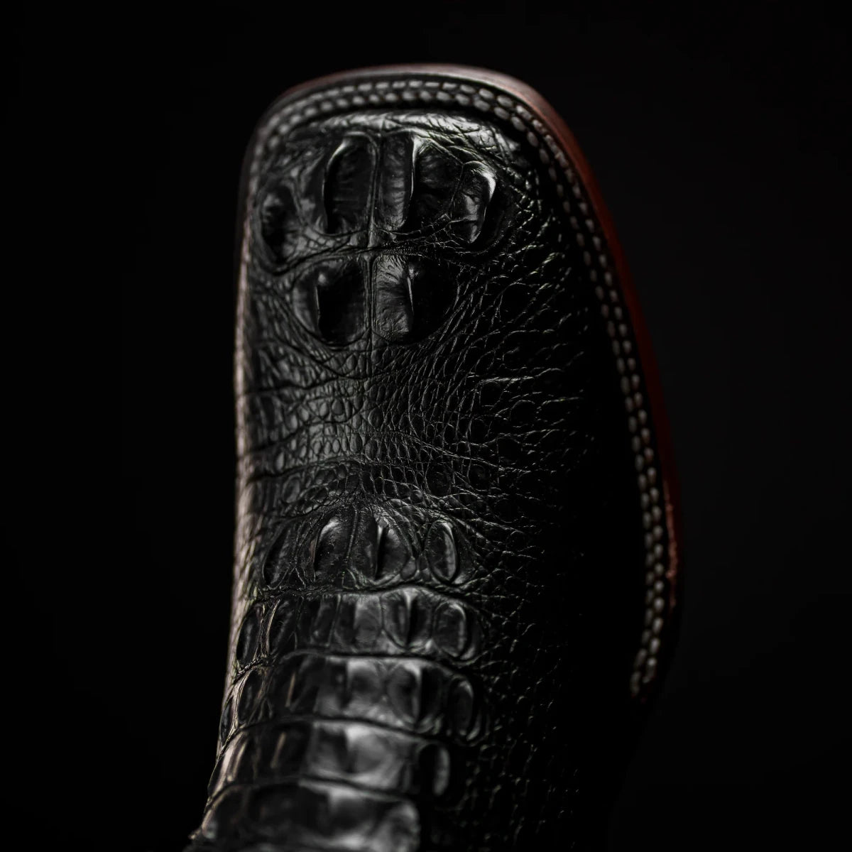 Rodeo Cartie Hornback Caiman Print Square Toe Cowboy Boots - Black - OriginalWestern.com