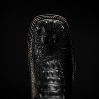 Rodeo Cartie Hornback Caiman Print Square Toe Cowboy Boots - Black - OriginalWestern.com