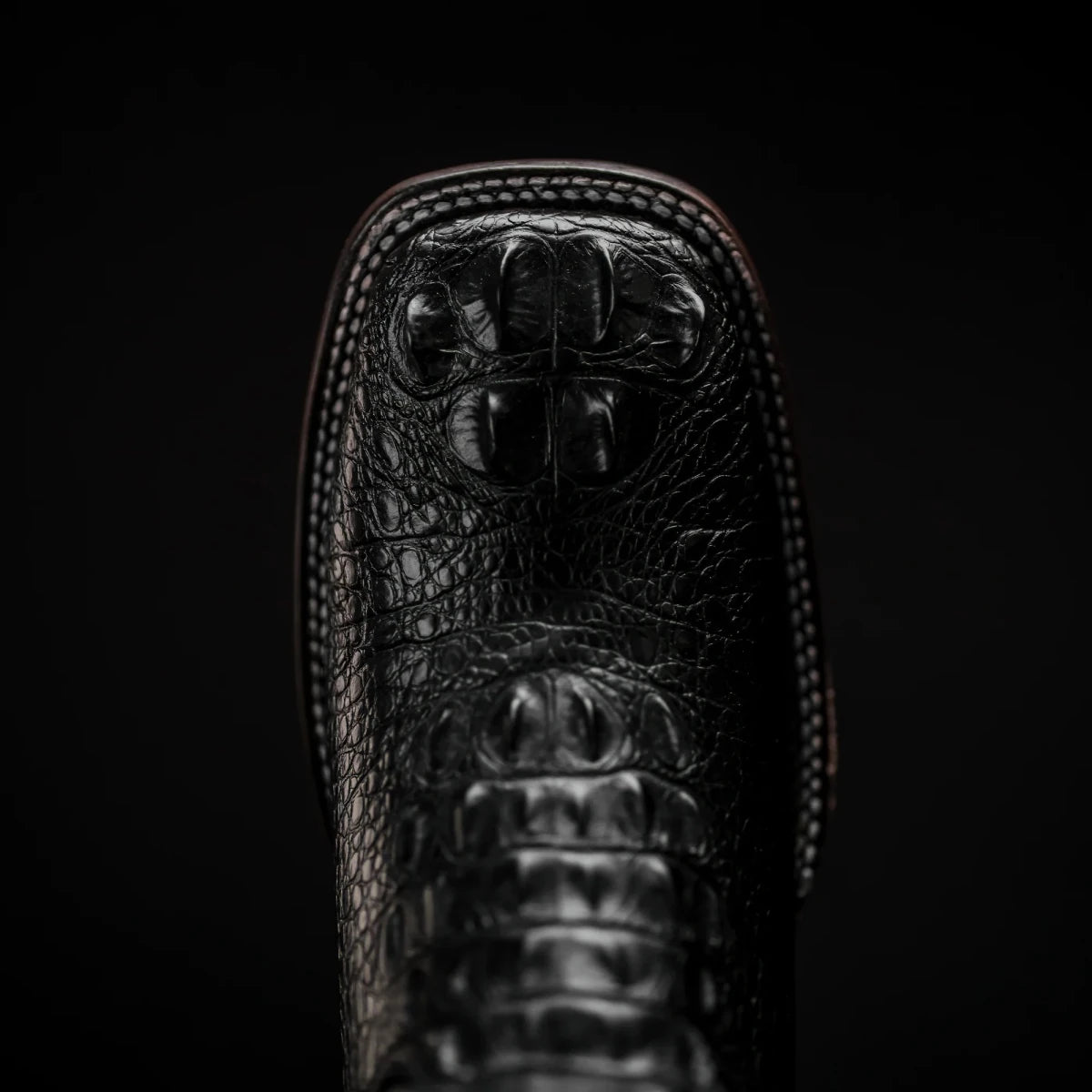 Rodeo Cartie Hornback Caiman Print Square Toe Cowboy Boots - Black - OriginalWestern.com