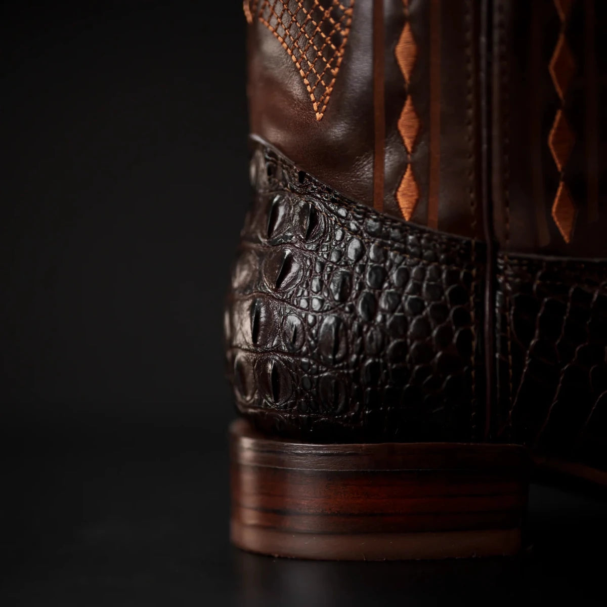 Rodeo Cartie Hornback Caiman Print Square Toe Cowboy Boots - Brown - OriginalWestern.com