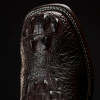 Rodeo Cartie Hornback Caiman Print Square Toe Cowboy Boots - Brown - OriginalWestern.com