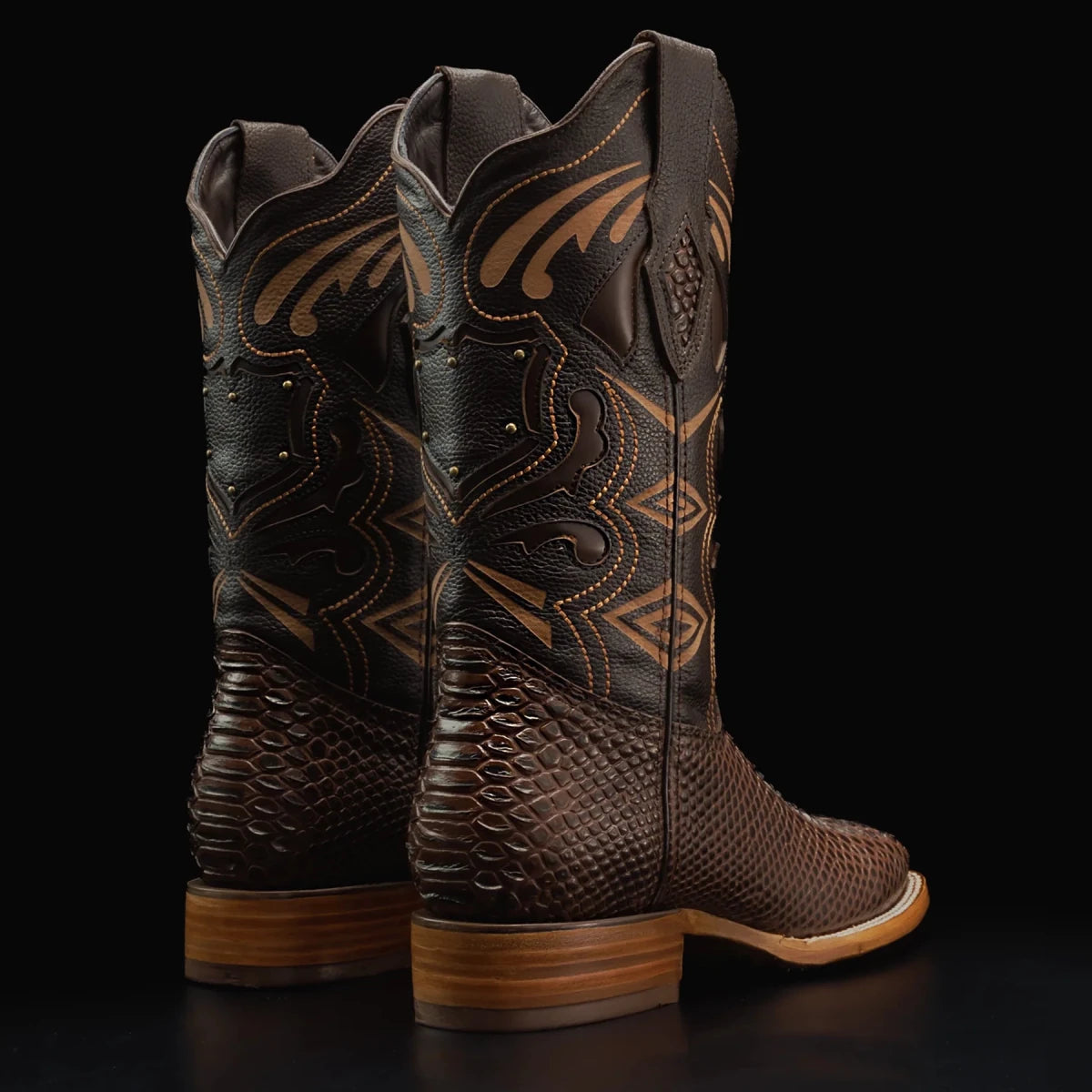 Rodeo Cartie Mamba Phyton Snakeskin Print Tribute Square Toe Boots – Tobacco - OriginalWestern.com