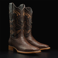 Rodeo Cartie Mamba Phyton Snakeskin Print Tribute Square Toe Boots – Tobacco - OriginalWestern.com