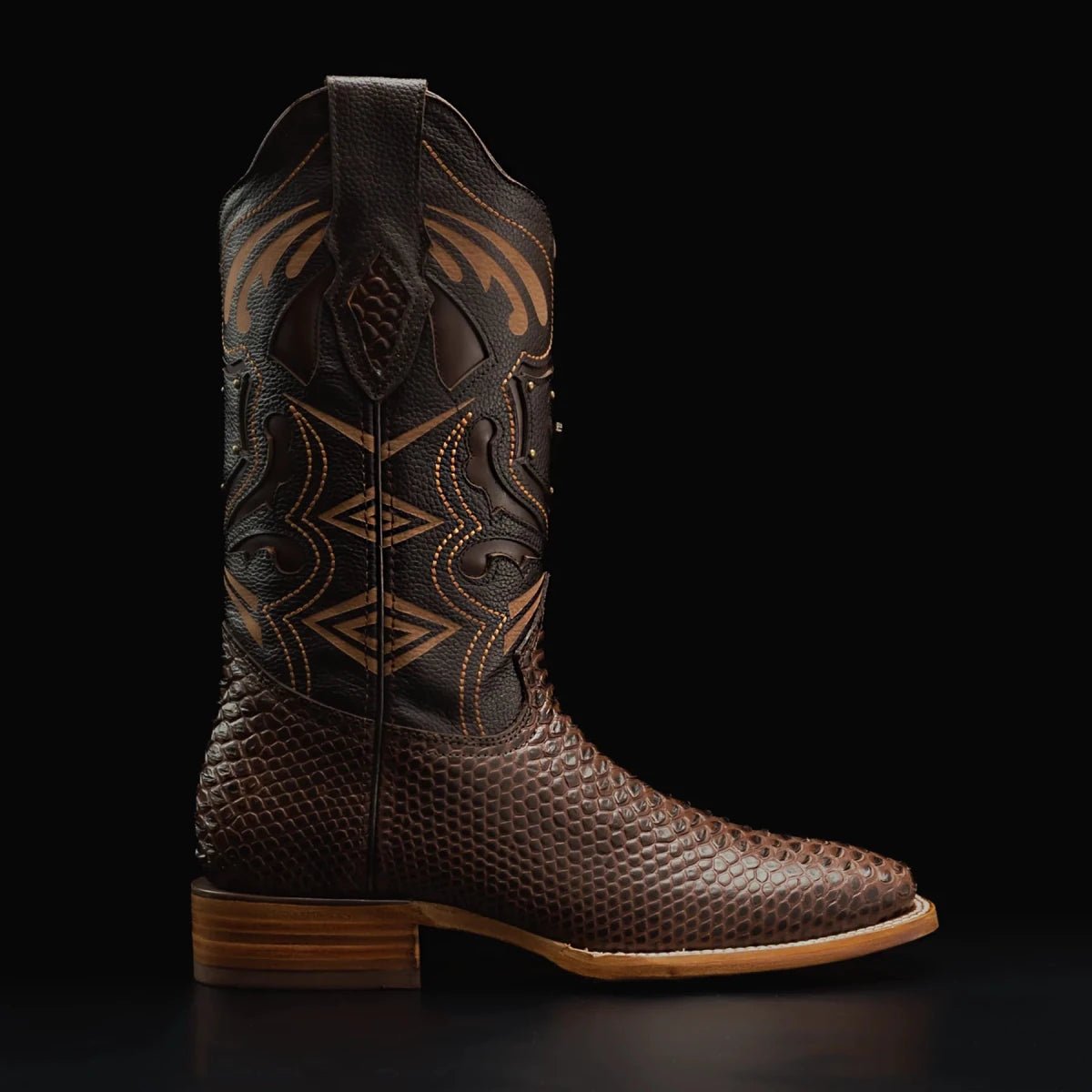Rodeo Cartie Mamba Phyton Snakeskin Print Tribute Square Toe Boots – Tobacco - OriginalWestern.com