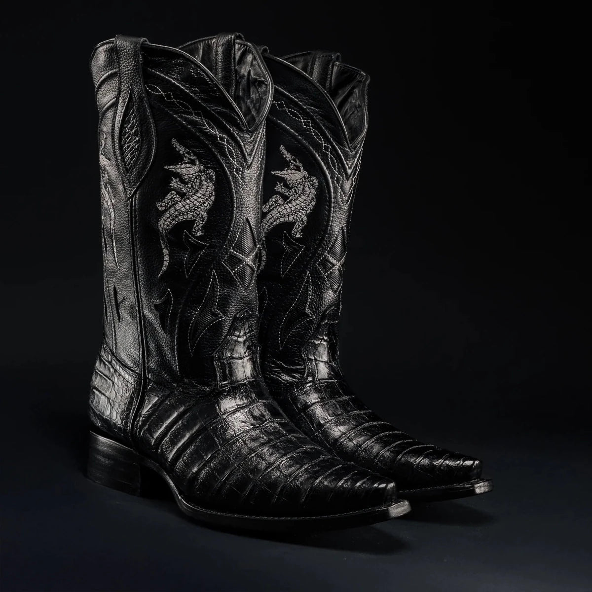 Rodeo Cartie Men's 608 Exotic Caiman Belly Western Cowboy Boot–Black - OriginalWestern.com