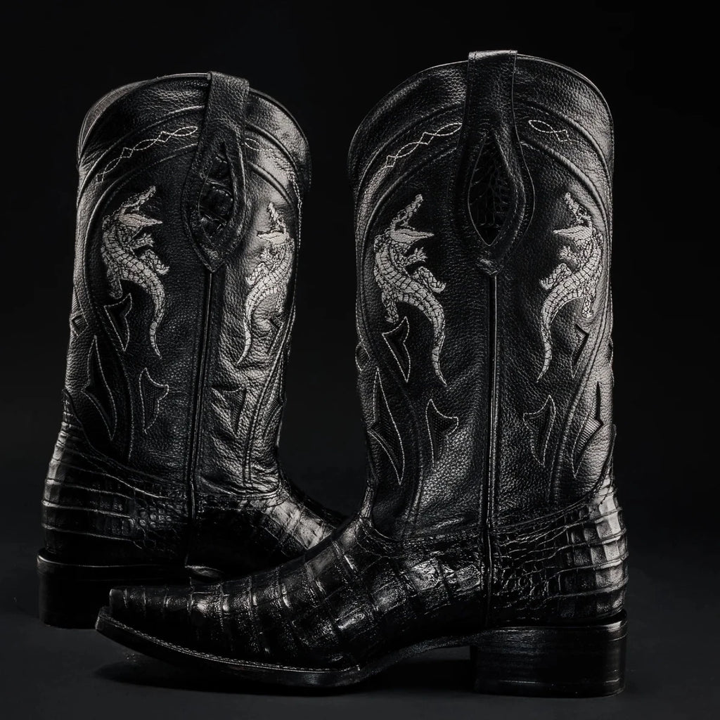 Rodeo Cartie Men's 608 Exotic Caiman Belly Western Cowboy Boot–Black - OriginalWestern.com