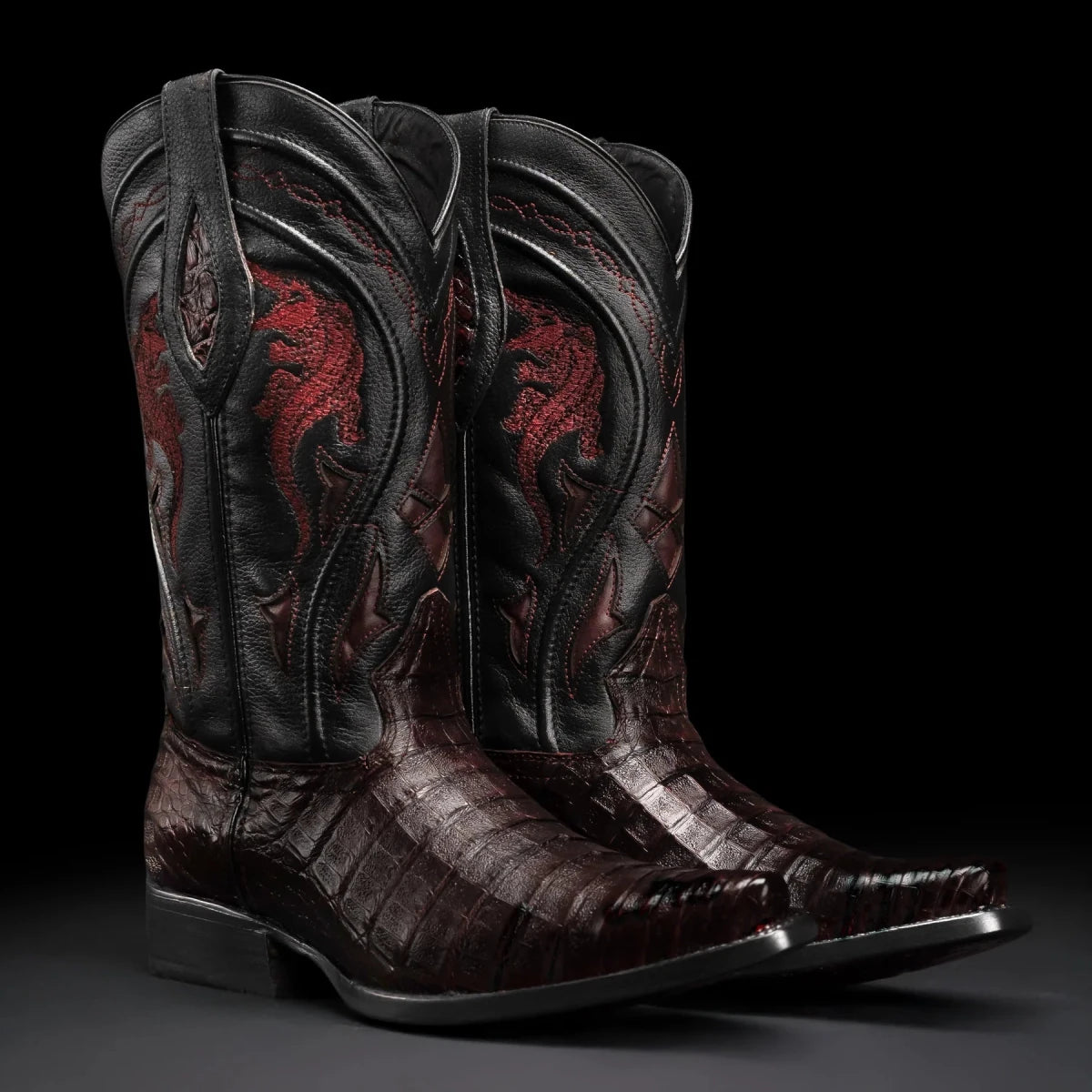 Rodeo Cartie Men's 608 Exotic Caiman Belly Western Cowboy Boot–Black Cherry - OriginalWestern.com