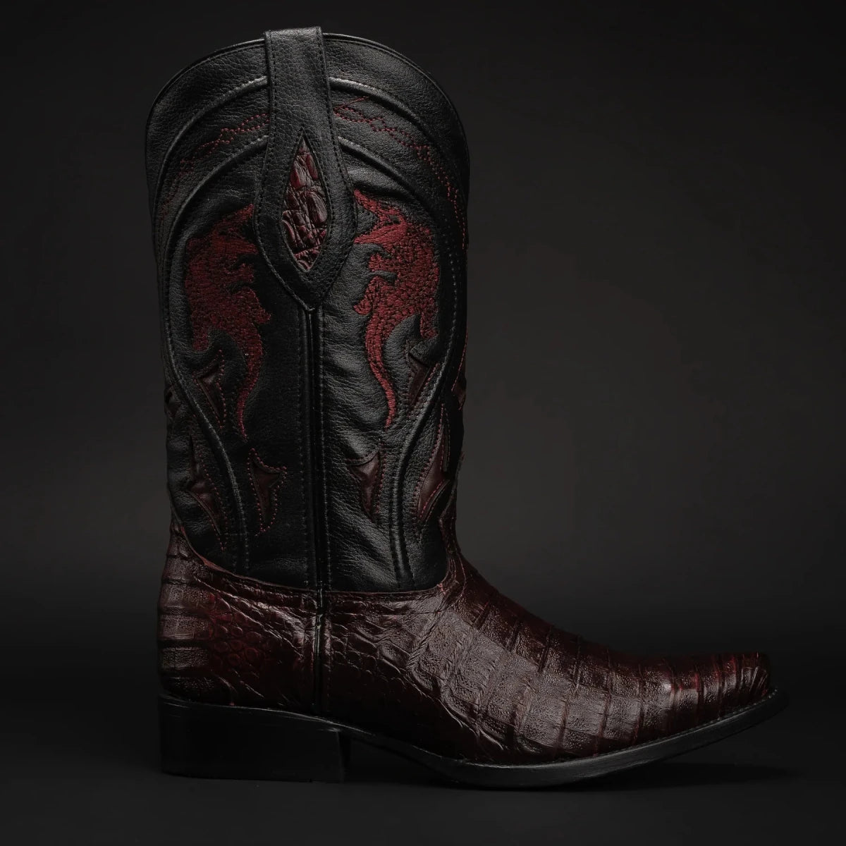 Rodeo Cartie Men's 608 Exotic Caiman Belly Western Cowboy Boot–Black Cherry - OriginalWestern.com