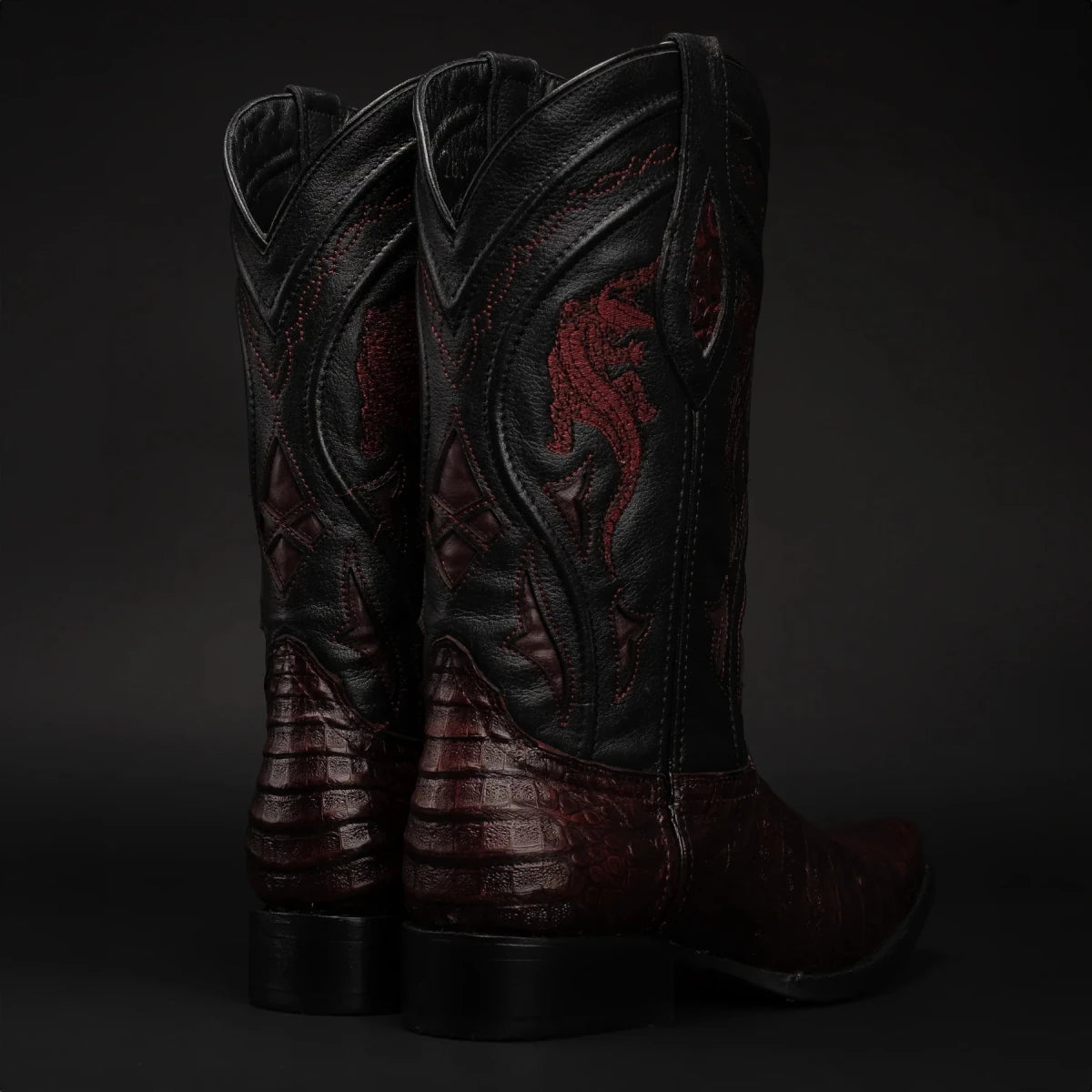 Rodeo Cartie Men's 608 Exotic Caiman Belly Western Cowboy Boot–Black Cherry - OriginalWestern.com