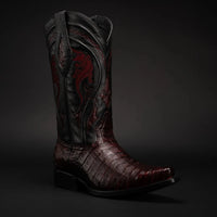 Rodeo Cartie Men's 608 Exotic Caiman Belly Western Cowboy Boot–Black Cherry - OriginalWestern.com