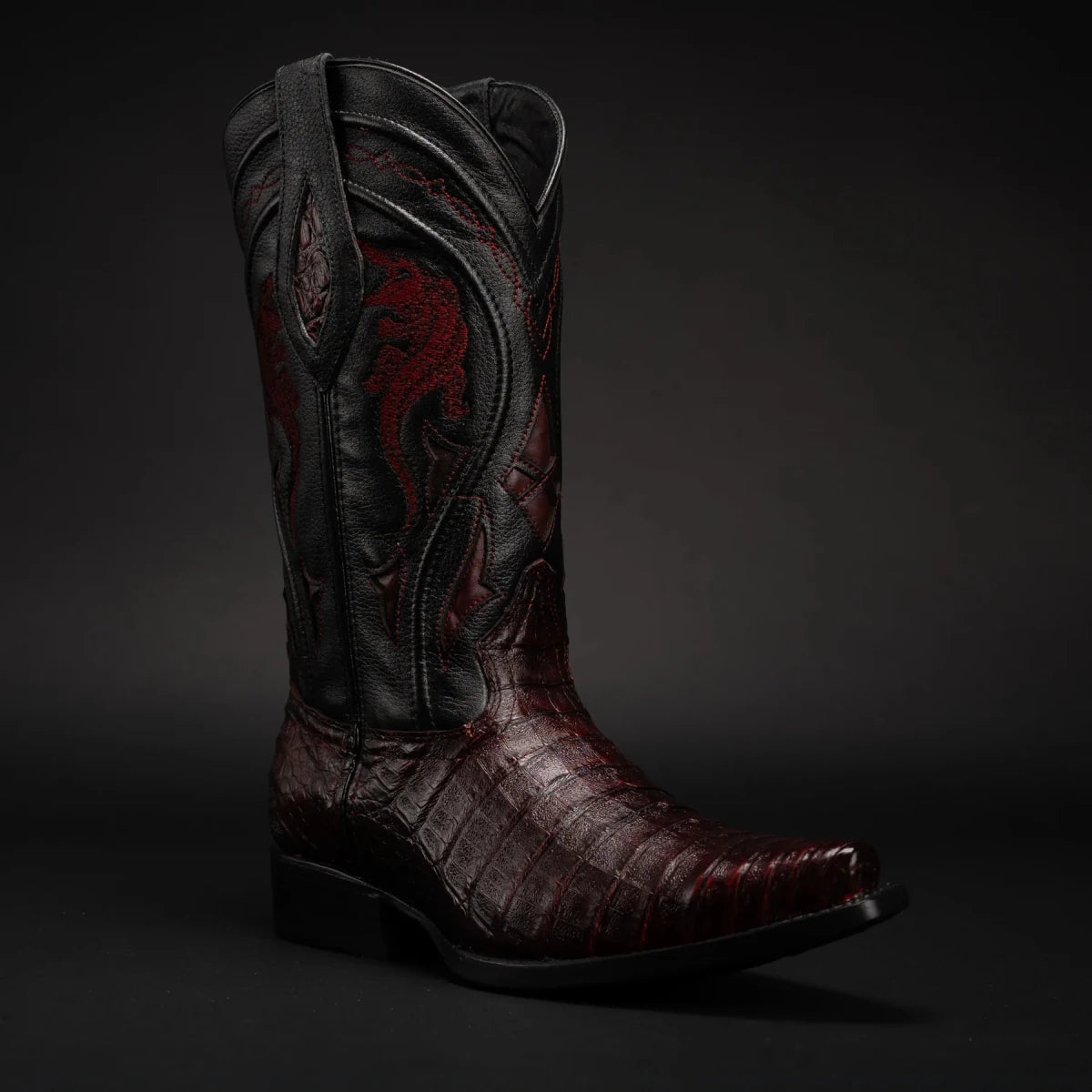 Rodeo Cartie Men's 608 Exotic Caiman Belly Western Cowboy Boot–Black Cherry - OriginalWestern.com