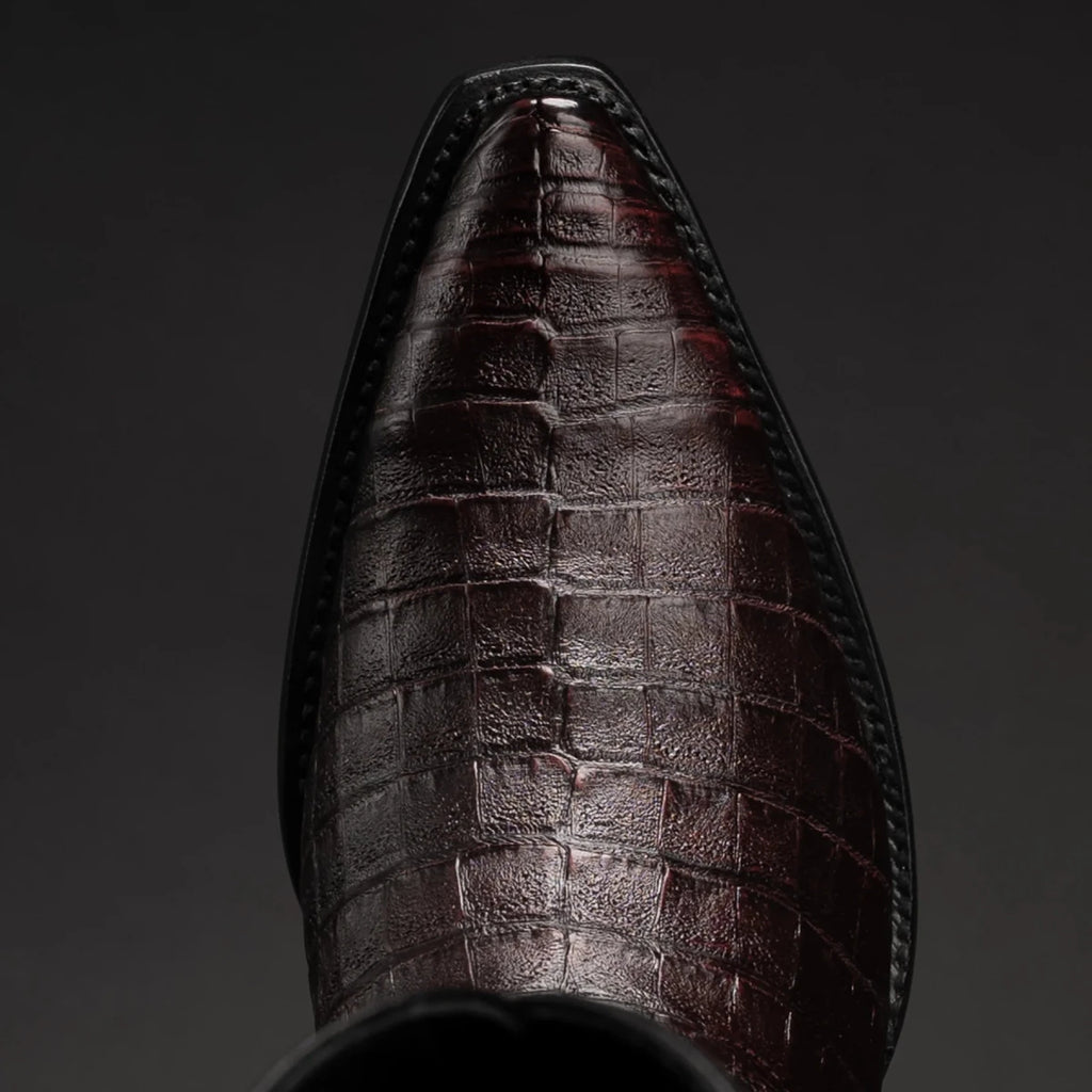 Rodeo Cartie Men's 608 Exotic Caiman Belly Western Cowboy Boot–Black Cherry - OriginalWestern.com