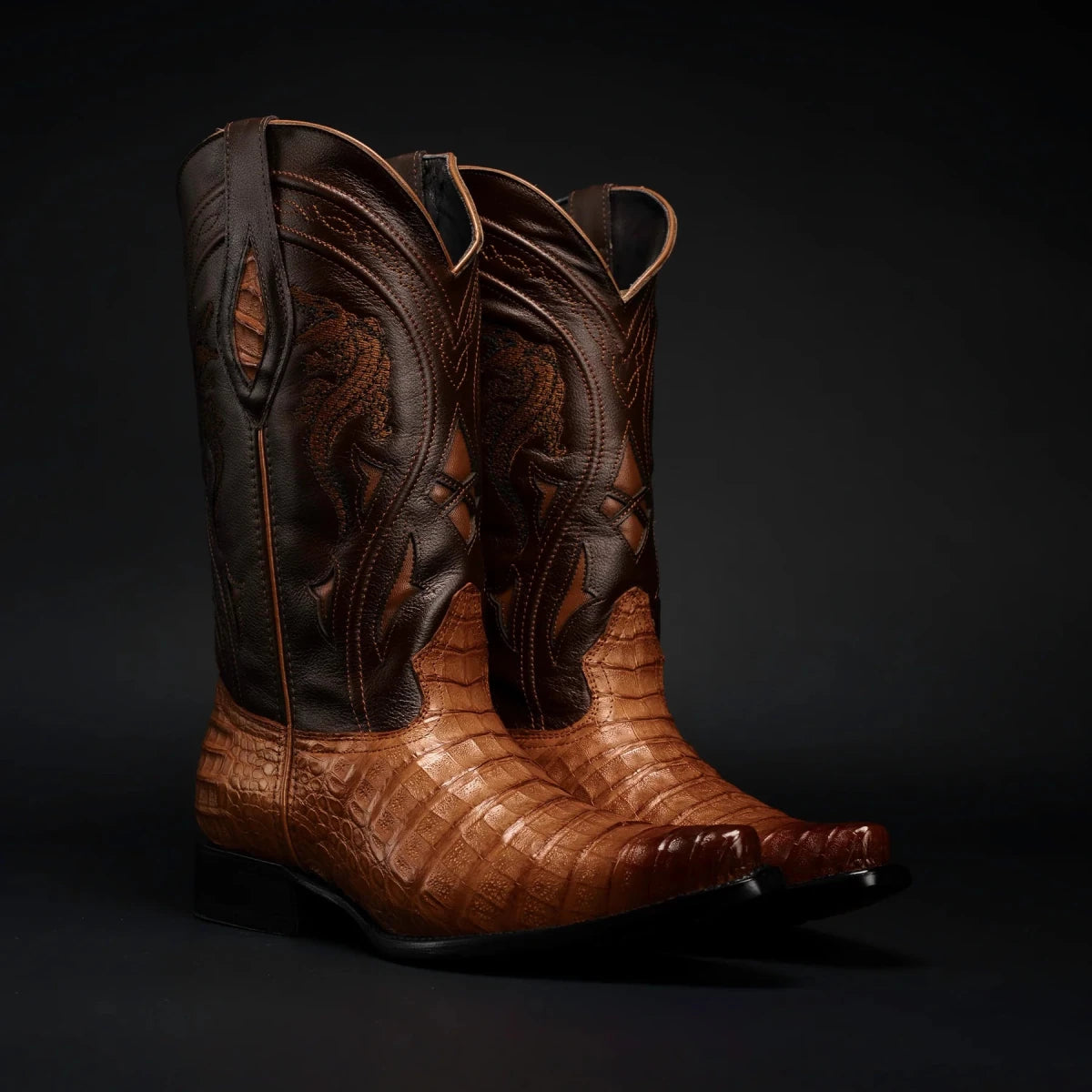Rodeo Cartie Men's 608 Exotic Caiman Belly Western Cowboy Boot–Chestnut El - OriginalWestern.com