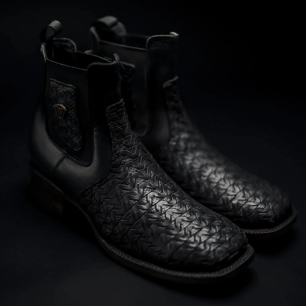 Rodeo Cartie Men”s 716 Braided Short Ankle Western Boot–Black - OriginalWestern.com