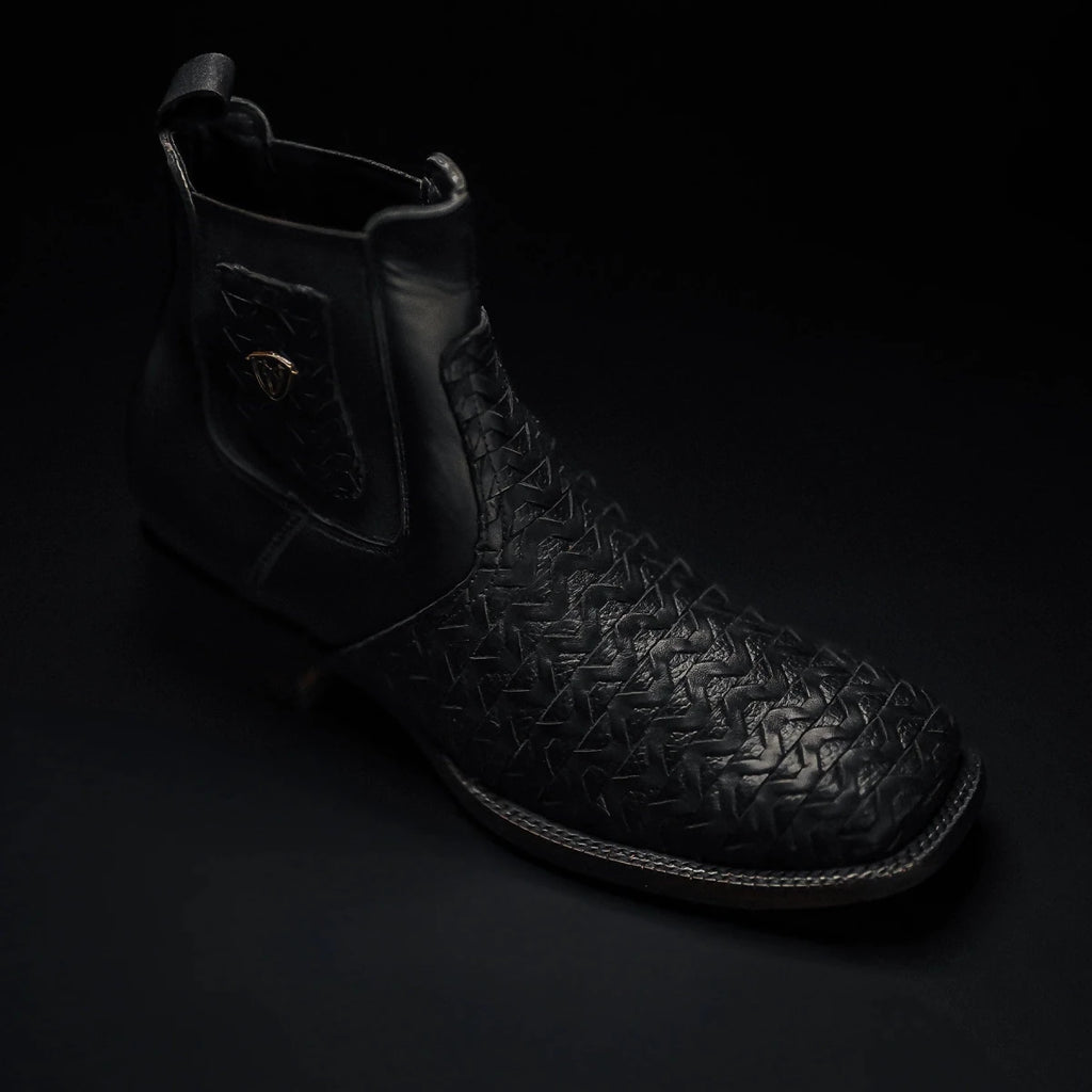 Rodeo Cartie Men”s 716 Braided Short Ankle Western Boot–Black - OriginalWestern.com