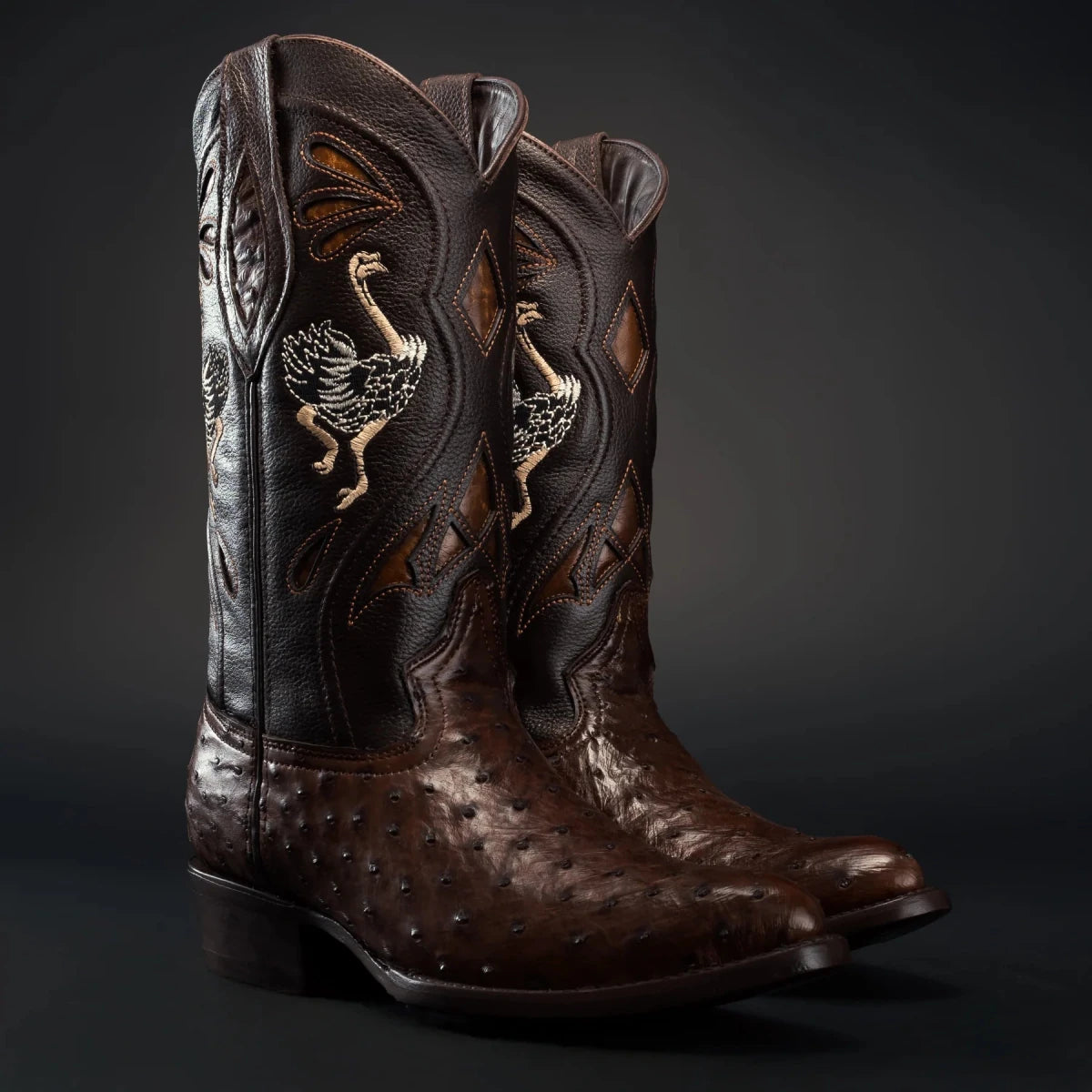 Rodeo Cartie Men”s 903 J Toe Original Exotic Ostrich Boot–Bourbon - OriginalWestern.com