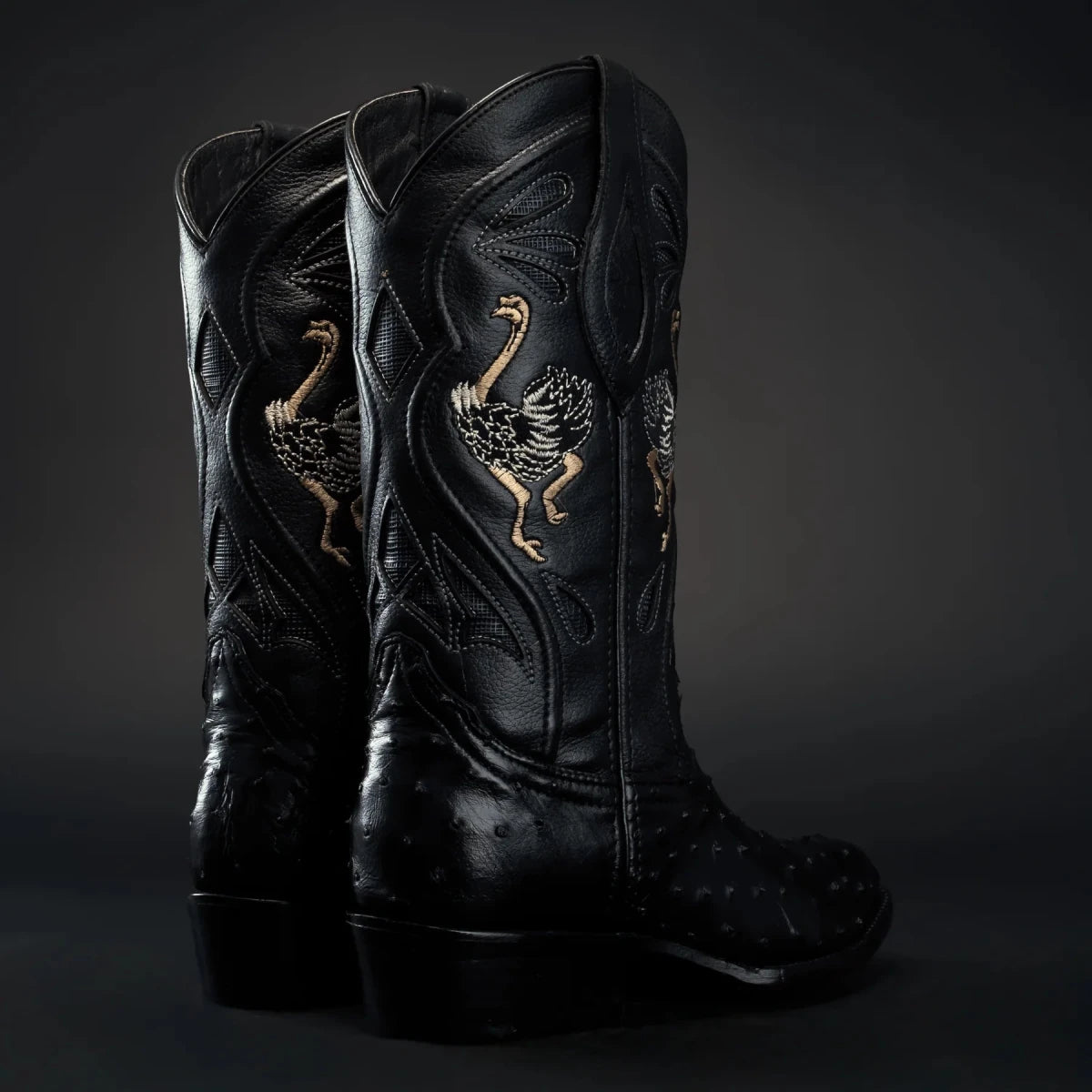 Rodeo Cartie Men”s 903 J Toe Original Exotic Ostrich Boot–Midnight - OriginalWestern.com