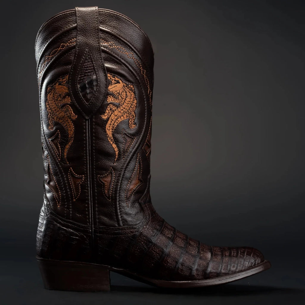 Rodeo Cartie Men”s 908 J Toe Original Caiman Belly Boot–Bourbon - OriginalWestern.com