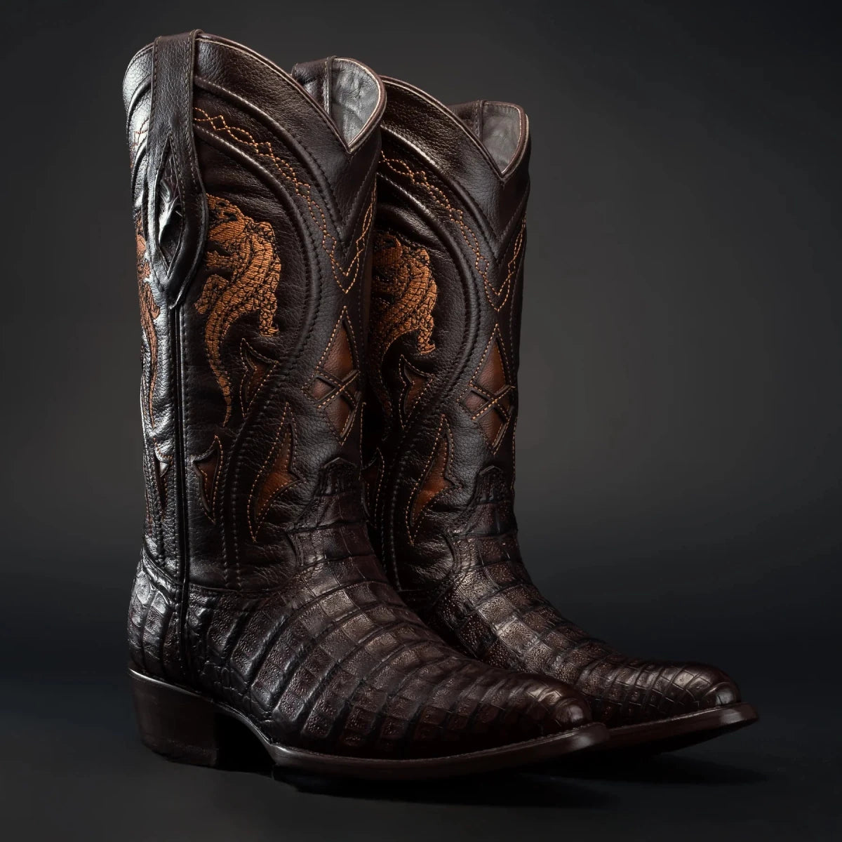 Rodeo Cartie Men”s 908 J Toe Original Caiman Belly Boot–Bourbon - OriginalWestern.com