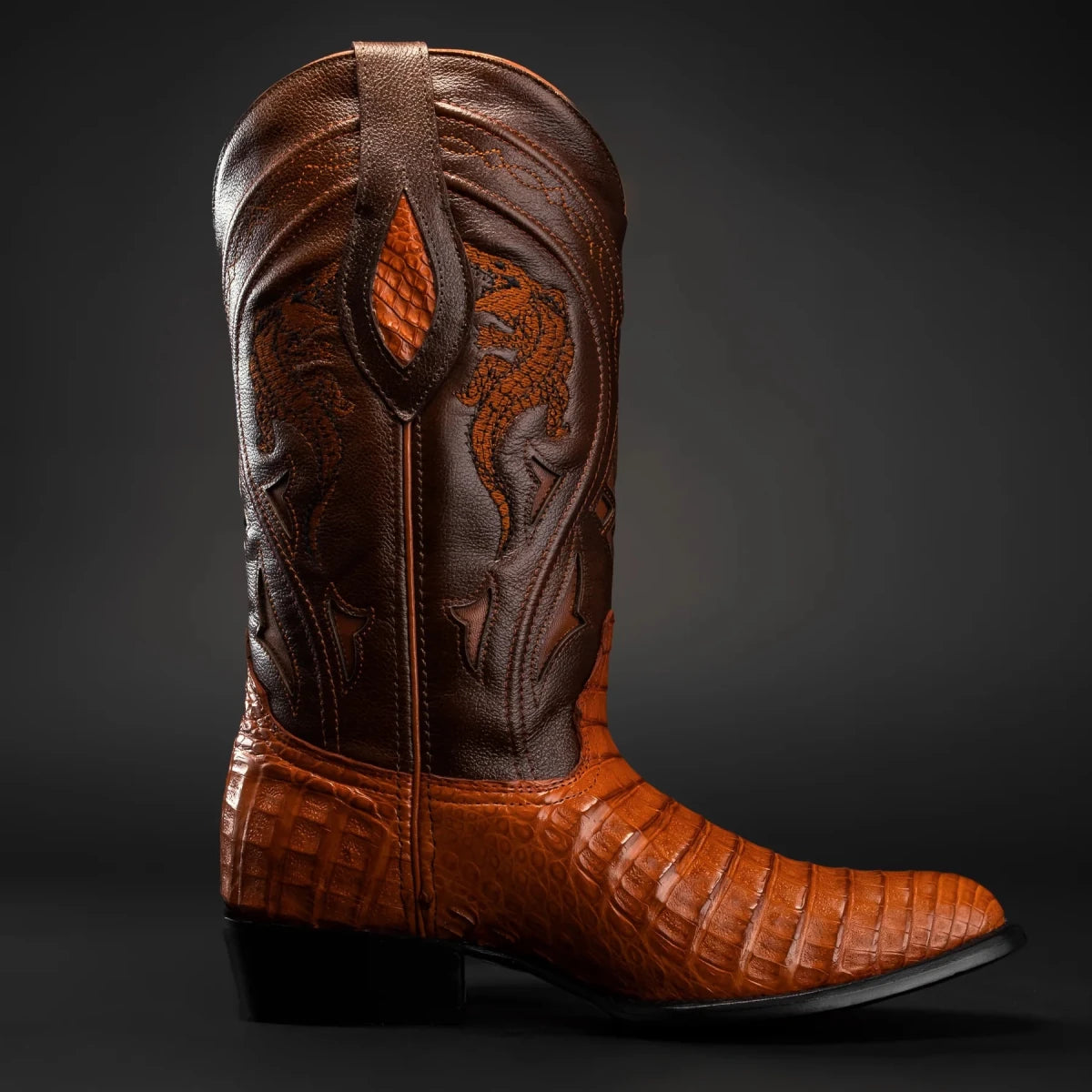 Rodeo Cartie Men”s 908 J Toe Original Caiman Belly Boot–Chestnut El - OriginalWestern.com
