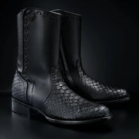 Rodeo Cartie Men's Gala Python Oval Toe Roper Boots with Zipper – Black - OriginalWestern.com