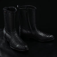 Rodeo Cartie Men's Gala Python Oval Toe Roper Boots with Zipper – Black - OriginalWestern.com