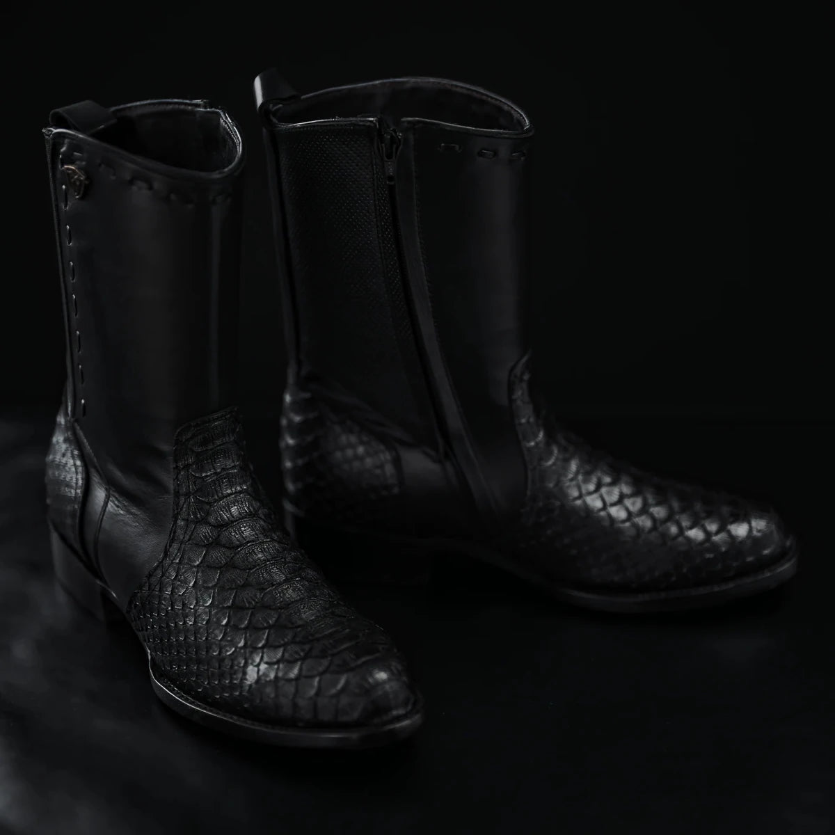 Rodeo Cartie Men's Gala Python Oval Toe Roper Boots with Zipper – Black - OriginalWestern.com