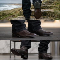 Rodeo Cartie Men's Gala Python Oval Toe Roper Boots with Zipper – Brown - OriginalWestern.com