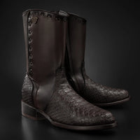 Rodeo Cartie Men's Gala Python Oval Toe Roper Boots with Zipper – Brown - OriginalWestern.com
