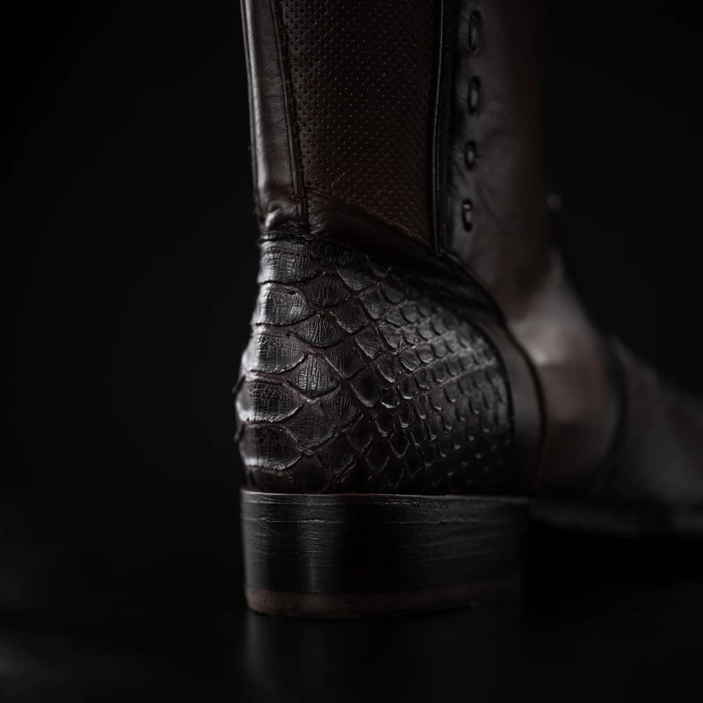 Rodeo Cartie Men's Gala Python Oval Toe Roper Boots with Zipper – Brown - OriginalWestern.com