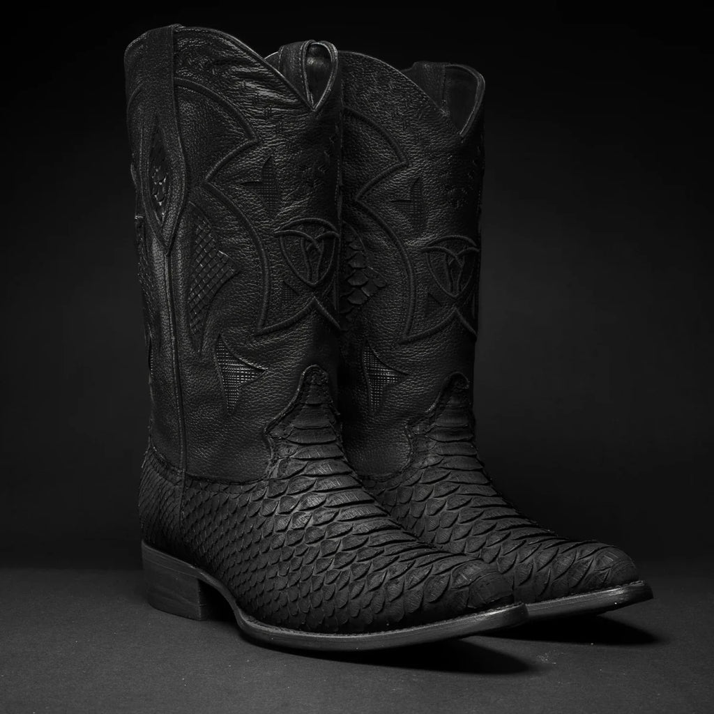 Rodeo Cartie Men”s J Phyton Original Exotic Cowboy Western Boot–Black Matte - OriginalWestern.com