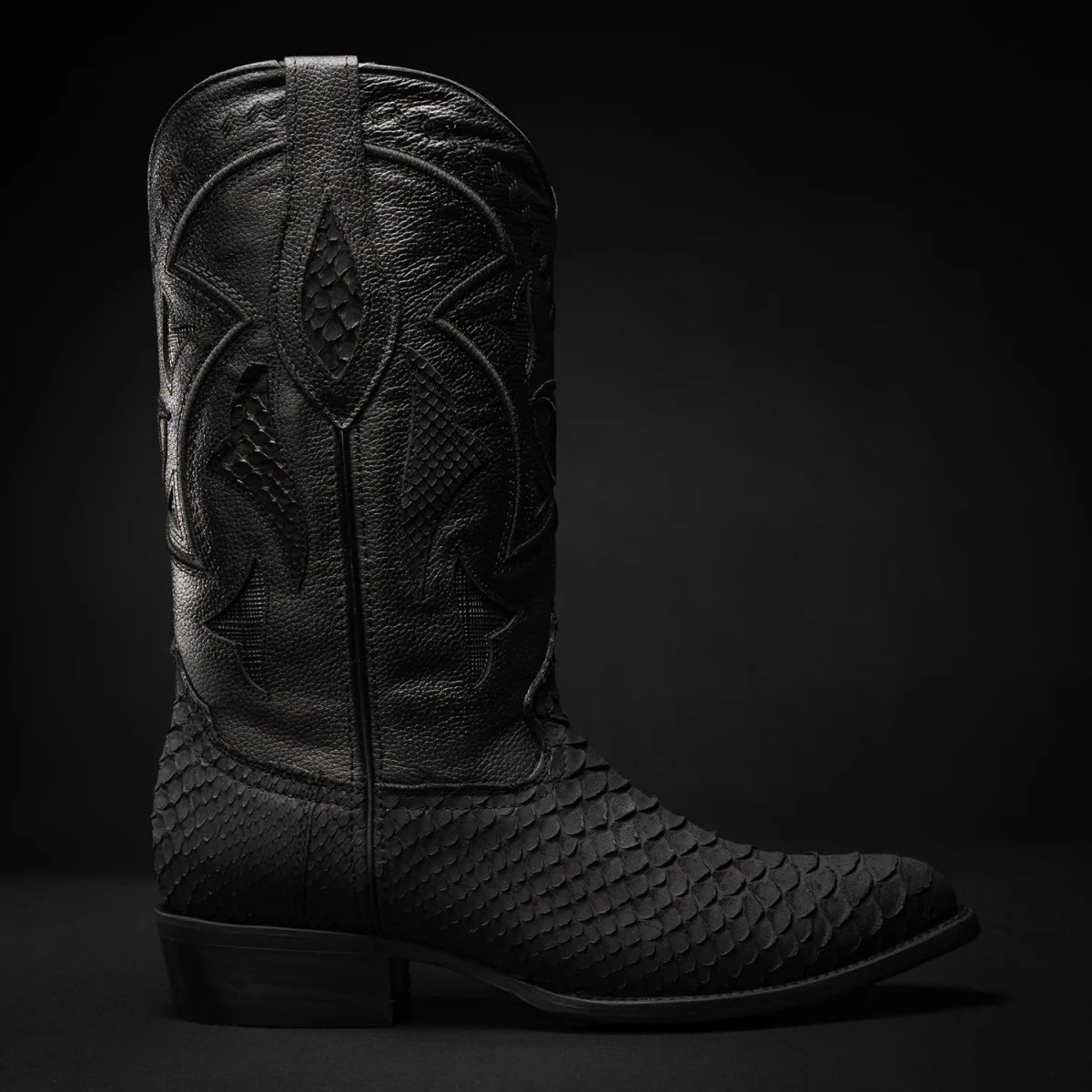 Rodeo Cartie Men”s J Phyton Original Exotic Cowboy Western Boot–Black Matte - OriginalWestern.com