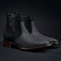 Rodeo Cartie Men”s Mamba Lizard Tribute Cowboy Ankle Square Toe Boot–Black - OriginalWestern.com