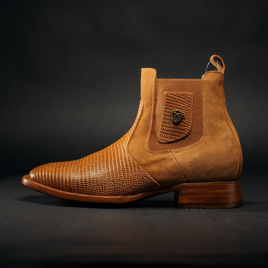 Rodeo Cartie Men”s Mamba Lizard Tribute Cowboy Ankle Square Toe Boot–Sunlit Sand - OriginalWestern.com