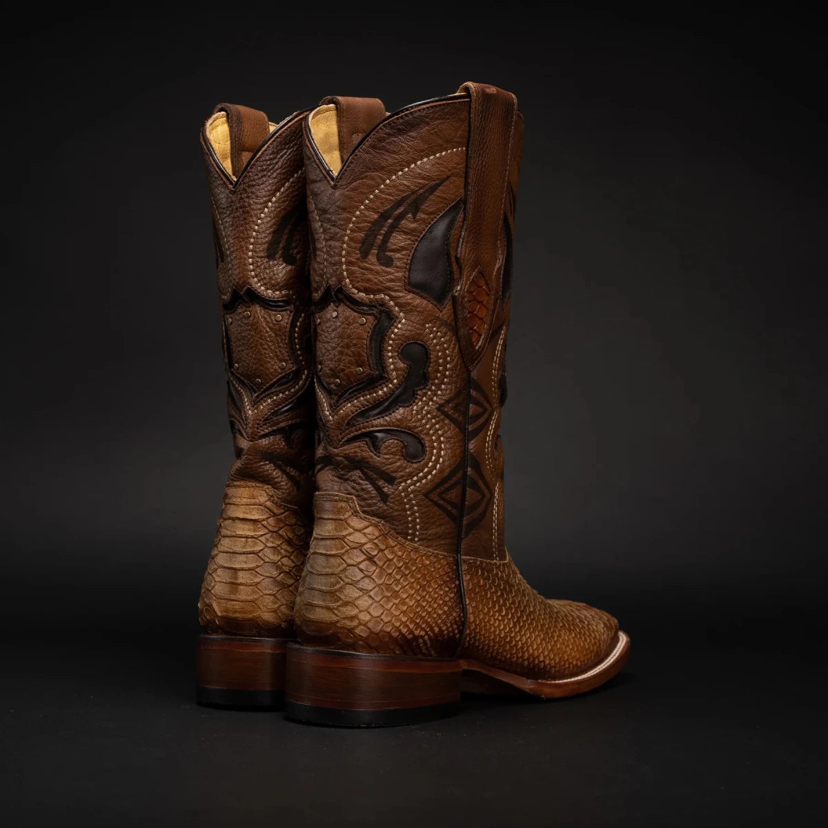 Rodeo Cartie Men”s Mamba Phyton Tribute Square Toe Boot–Auburn - OriginalWestern.com