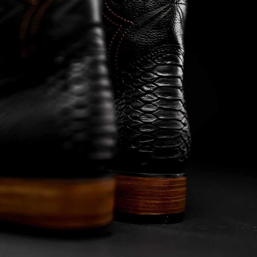 Rodeo Cartie Men”s Mamba Phyton Tribute Square Toe Boot – Black - OriginalWestern.com