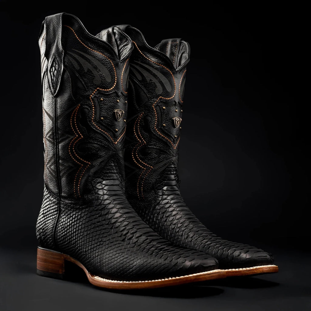 Rodeo Cartie Men”s Mamba Phyton Tribute Square Toe Boot – Black - OriginalWestern.com