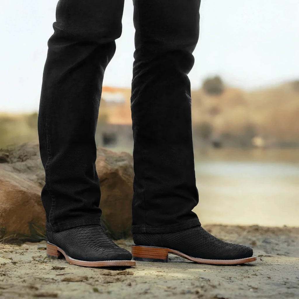 Rodeo Cartie Men”s Mamba Phyton Tribute Square Toe Boot – Black - OriginalWestern.com