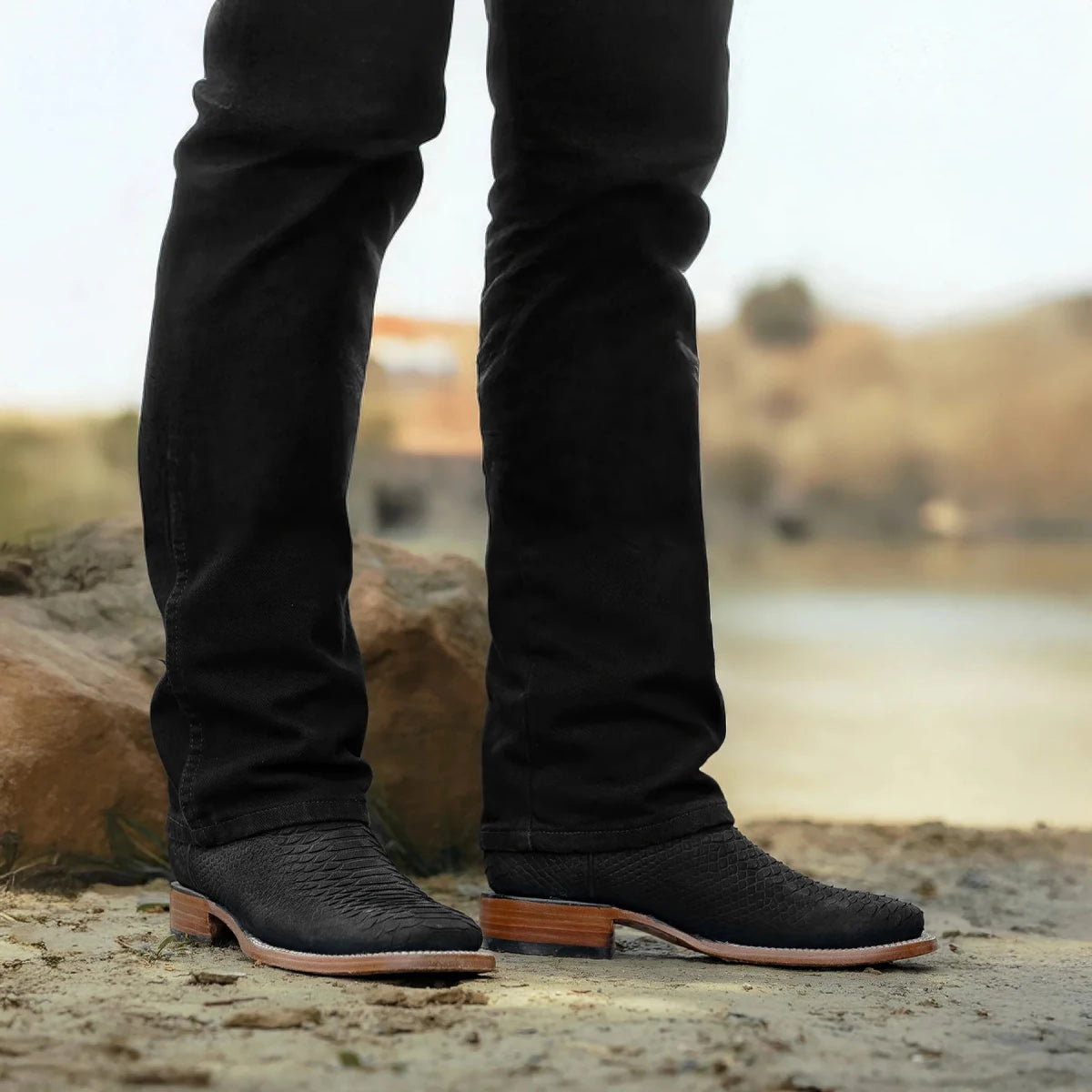 Rodeo Cartie Men”s Mamba Phyton Tribute Square Toe Boot – Black - OriginalWestern.com