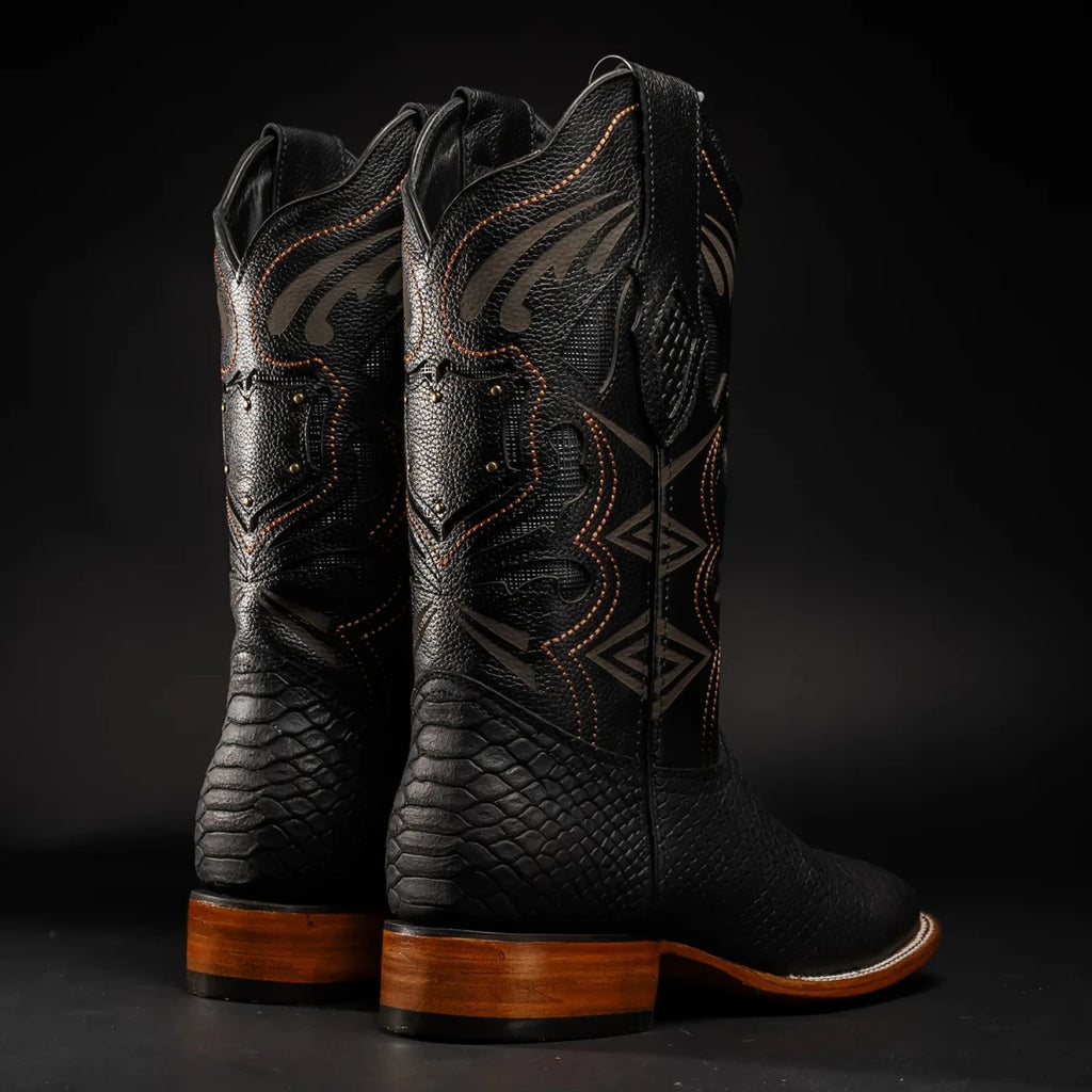 Rodeo Cartie Men”s Mamba Phyton Tribute Square Toe Boot – Black - OriginalWestern.com