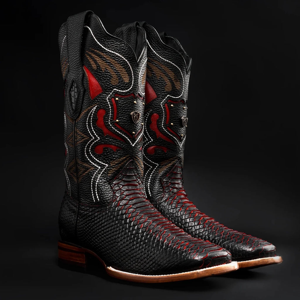Rodeo Cartie Men”s Mamba Phyton Tribute Square Toe Boot–Red Venom - OriginalWestern.com