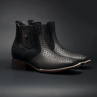 Rodeo Cartie Men”s Mamba Strike Phyton Square Toe Boot–Belt Combo Black - OriginalWestern.com