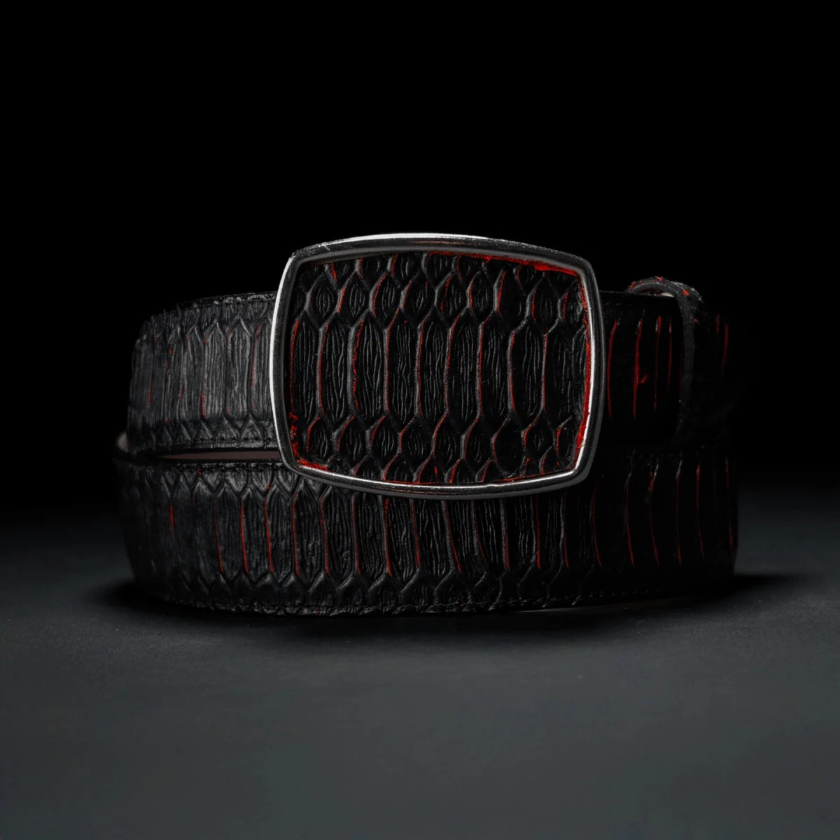 Rodeo Cartie Men”s Mamba Strike Phyton Square Toe Boot–Belt Combo–Red Venom - OriginalWestern.com