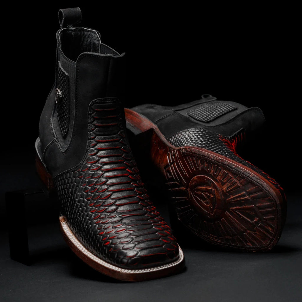 Rodeo Cartie Men”s Mamba Strike Phyton Square Toe Boot–Belt Combo–Red Venom - OriginalWestern.com