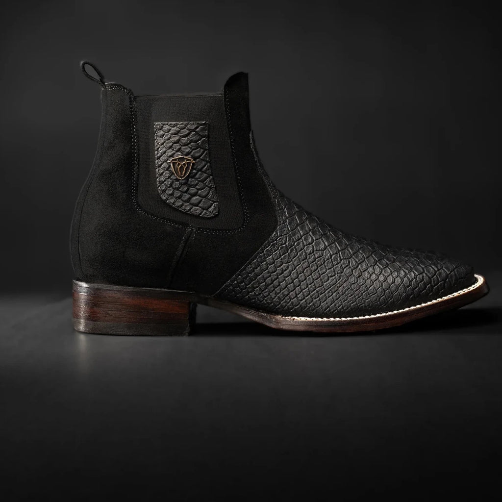 Rodeo Cartie Men”s Mamba Strike Python Tribute Ankle Toe Boot–Midnight - OriginalWestern.com
