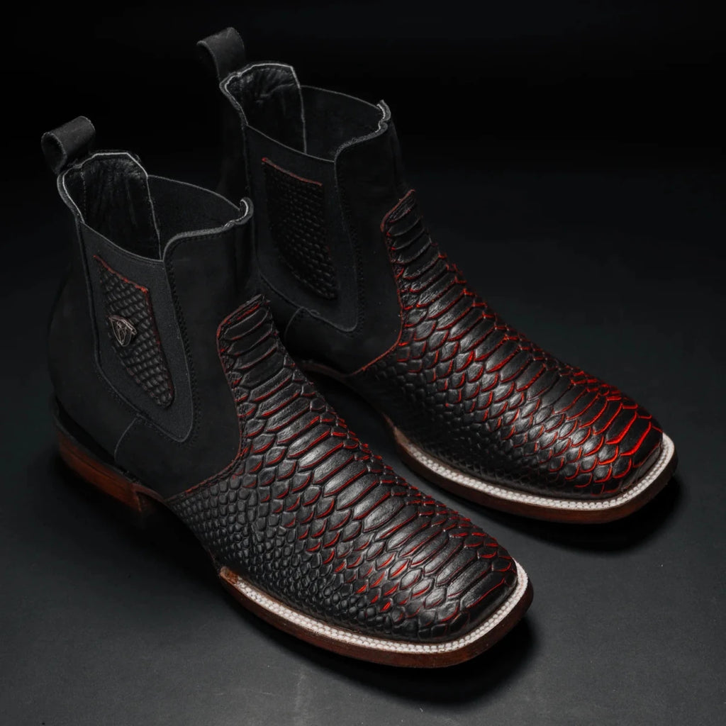 Rodeo Cartie Men”s Mamba Strike Python Tribute Ankle Toe Boot–Red Venom - OriginalWestern.com